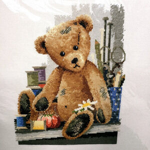 Handmade Cross Stitch Teddy Bear Sewing Quilting Craft Room Needlework Art
